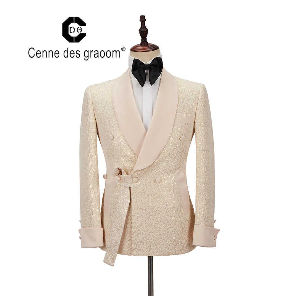 Cenne des graoom nya män kostym skräddarsydda kostym 2 bitar blazer byxor sjal lapel satin bröllopsfest brudgum tuxedo på scen x0909