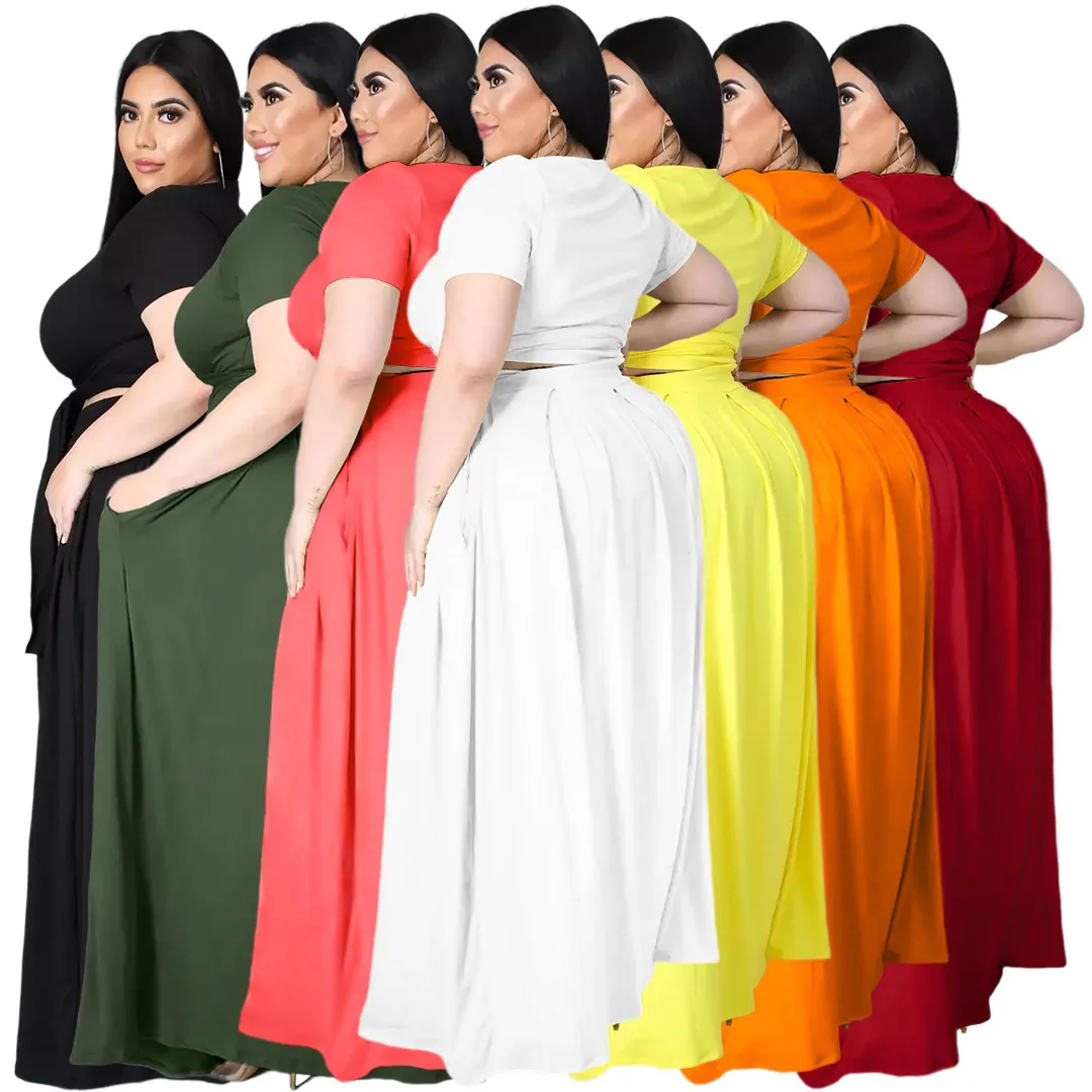 Plus Größe Frauen Kleidung Kleid Mode Große frauen Einfarbig Kreuz Bandage Swing Rock Zwei Stück Anzug335c