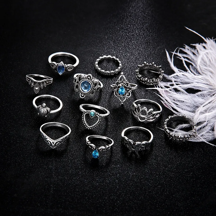 13 stuks set sterling zilveren vuuropaal ringen natuurlijke edelsteen maansteen bruiloft verlovingssieraden cadeau voor dames340w