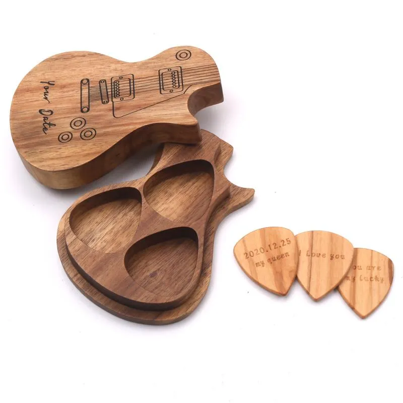 Support de plectres de guitare en bois, collecteur avec 3 pièces, accessoires de médiateur en bois, pièces d'outils, cadeaux musicaux, emballage cadeau 265i