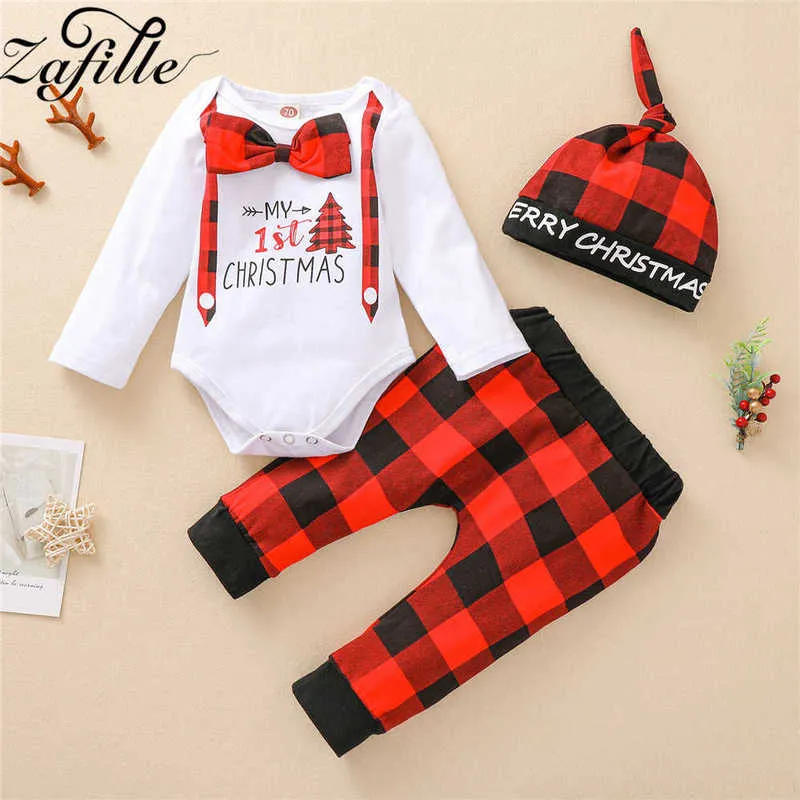 ZAFILLE mes premières tenues de noël pour bébé garçon ensemble de vêtements et chapeau de noël cerf barboteuse pantalon à carreaux bébé garçon Costume de noël 2109275983799