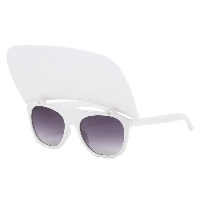 Einzigartige Hutflip -Sonnenbrille für Frauen ein Stück quadratisch weiße schwarze Sonnenbrille Männer Clamshell Shades Eyewear Big312u