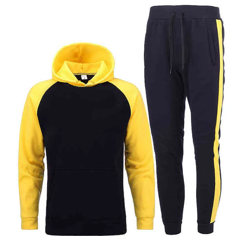 Heren Sets Hoodies + Broek Fleece Trainingspakken Solid Pullovers Jassen Sweatershirts Sweatpants Oversized Hooded Streetwear Outfits G1217