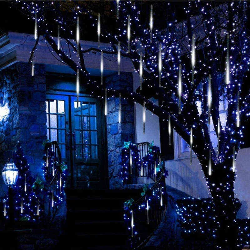 30cm/50cm LED Meteor Shower Garland Holiday Strip Light Outdoor Waterproof Fairy Lights For Garden Street Christmas Decoration 211122