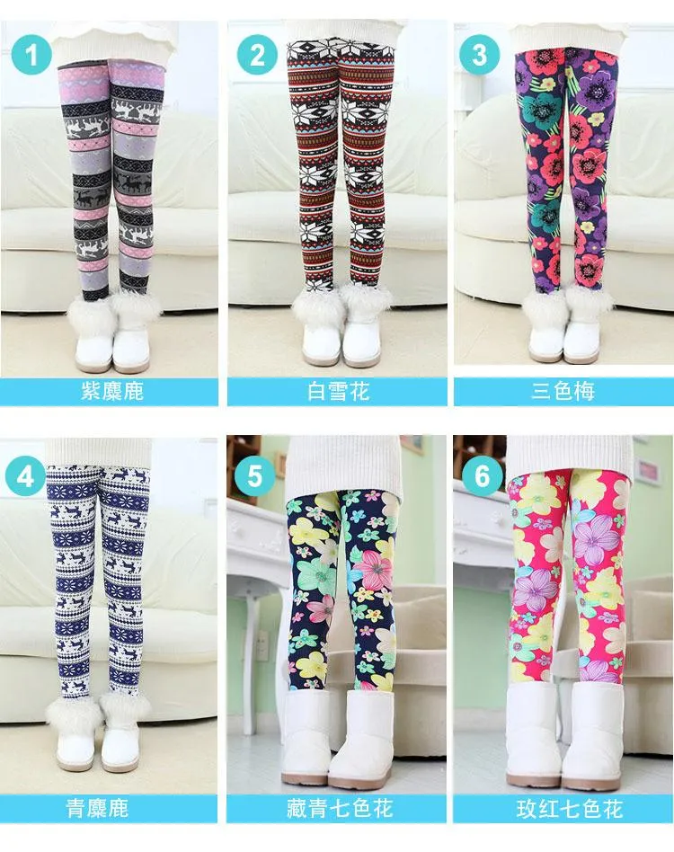 Kids Leggings Wholesale Winter Printing Thick Warm Skinny Pants Girls Plus Velvet Thermal Children Tights