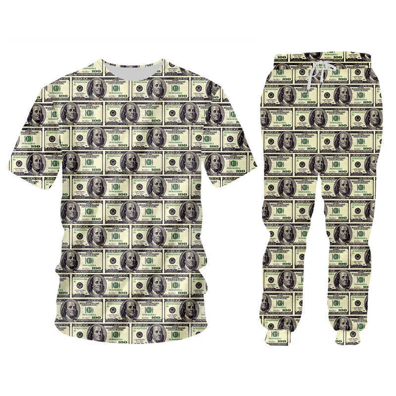 IFPD 3D Print Dollar Hoodies Funny Plus Size Men's Set Jacket And Jogger Pants Paper Money Puzzle Tracksuit Pullover Home Suit X0909
