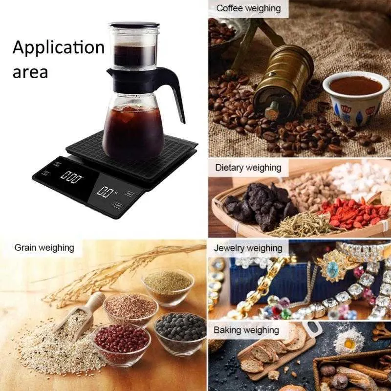 3kg 0,1g Kaffee Tropfwaage Digitale Mini-LED-Anzeige mit Timer Küche Schmuck Messwerkzeuge 210728