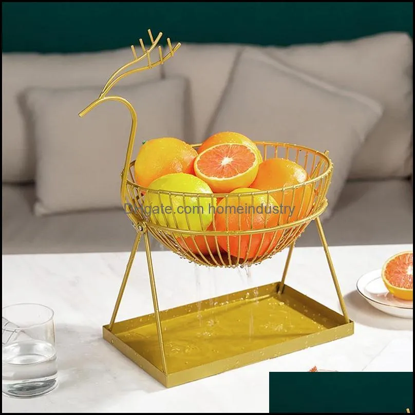 Kitchen Storage & Organization Fruit Basket Wrought Iron Double Layer Nordic Creative Elk Drain Vegetable Rack Organizer