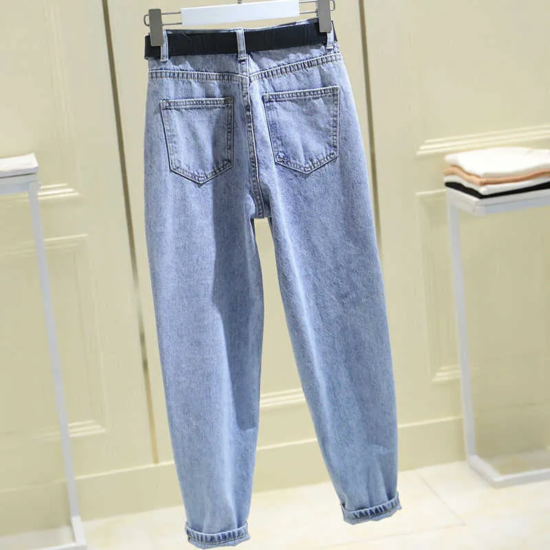 Mavi Rahat Sonbahar Harem Kadın Kot Gevşek Yüksek Bel Streetwear Erkek Arkadaşı Denim Uzun Pantolon Kore Tarzı Slouchy Anne 210708