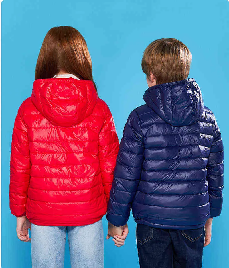 秋の冬のフード付き子供女の子キャンディーカラー暖かい子供のコート男の子2-16年のアウターウェア服211027