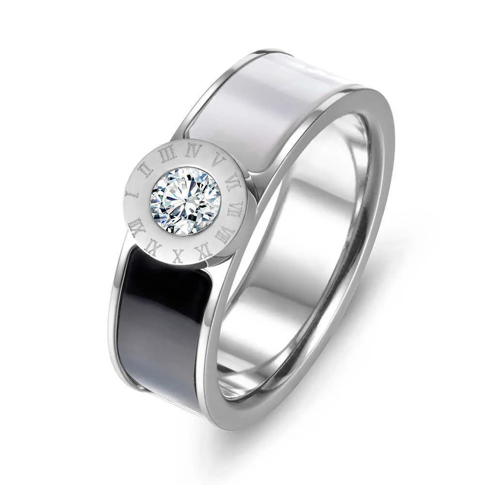 Lokaer Classic Stainless Steel Fine Brand Jewelry Acrylic & Shell Roman Alphabet Rings Bridal Wedding Engagement Ring R17033 X0715