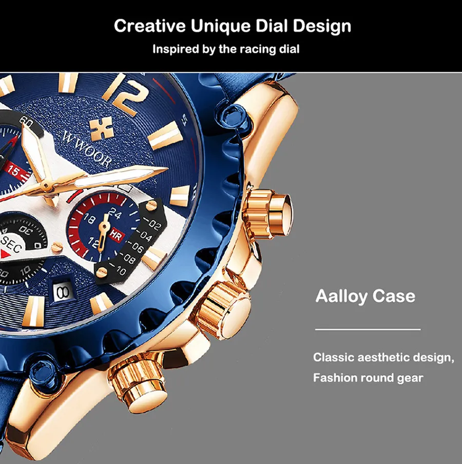 WWOOR bleu plein acier montres hommes 2021 haut marque lumineux étanche Sport chronographe montre pour homme Quartz militaire montre-bracelet
