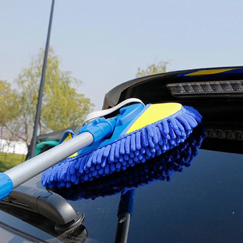 Brosse de lavage de voiture télescopique 2 en 1 à trois sections à Long manche, vadrouille épaisse Chenille microfibre, outil de nettoyage, nouveauté 2021