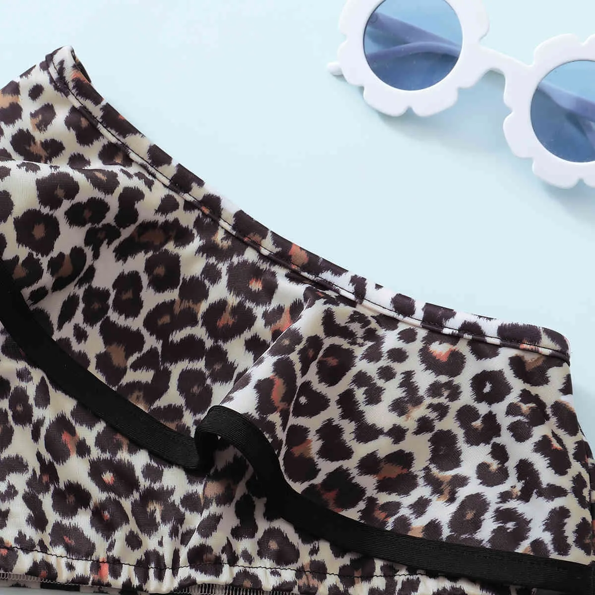 1-5Y Summer Leopard Kid Girls Traje de baño Ruffles Bow Traje de baño Un hombro Bikinis Set Beachsuit Holiday 210515
