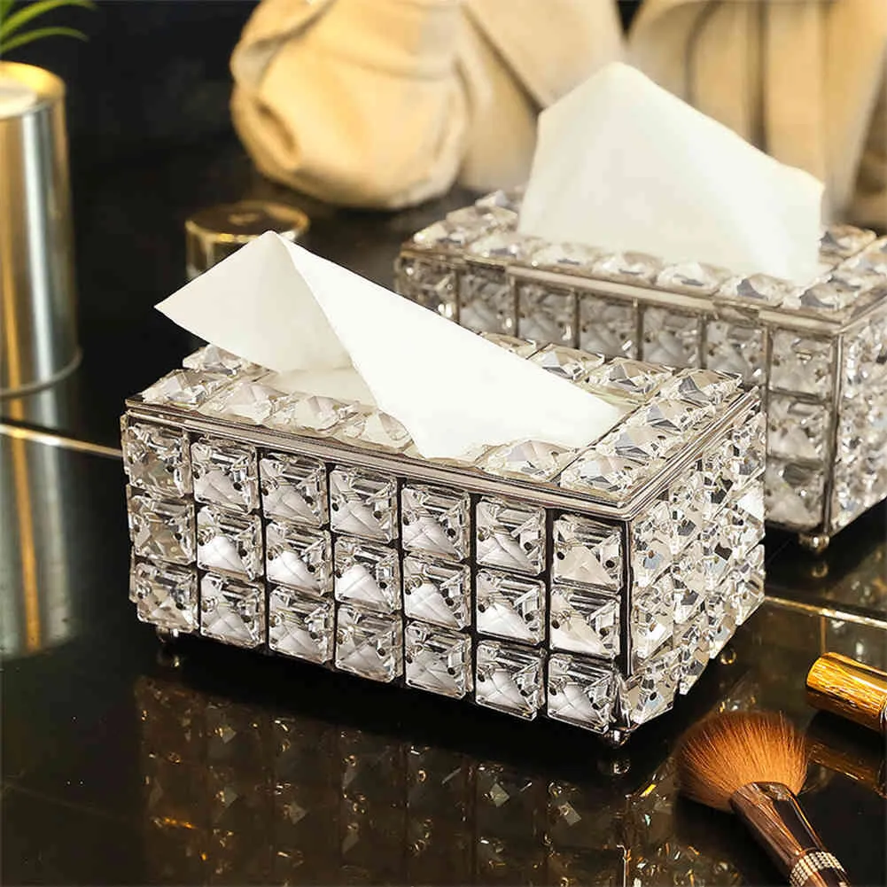Europeisk-stil kvadratkristall vävnad låda papper rack kontor bord tillbehör ansiktshushållare servett bricka för hem hotellbil