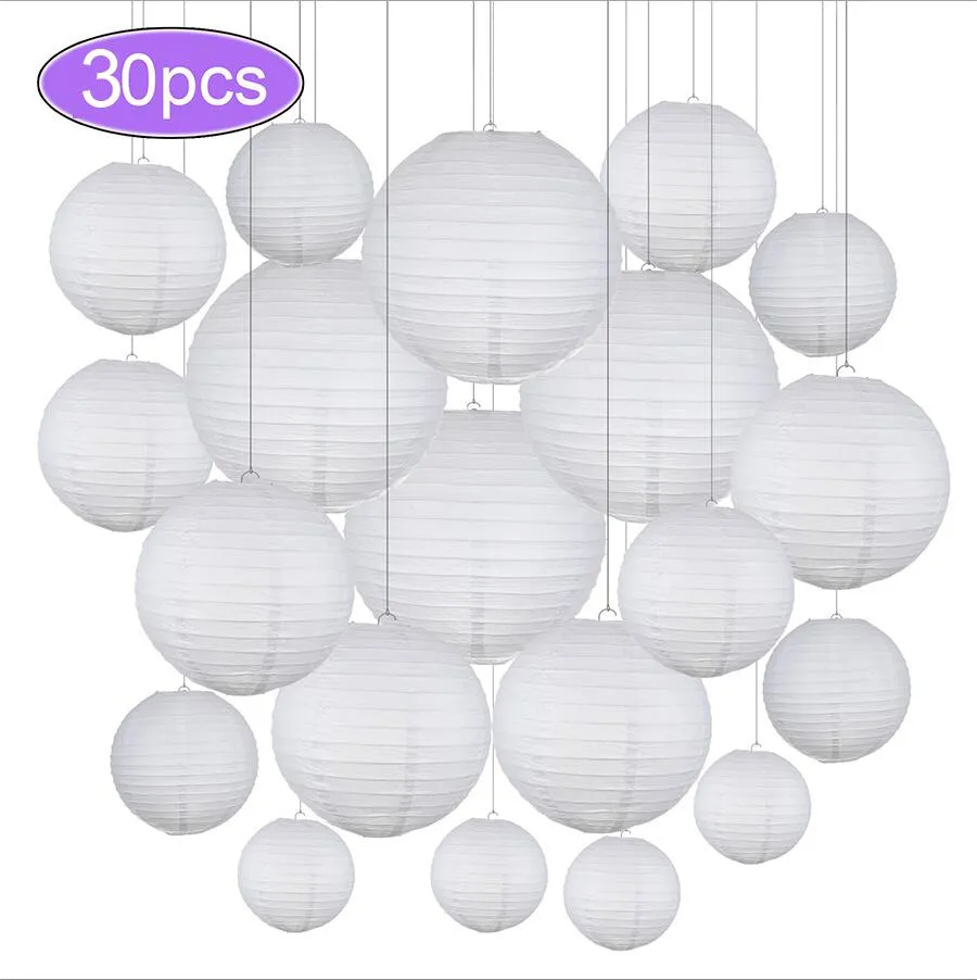 4 ''-12'' Mix Taille Boule De Papier Chinois Lampion Suspendu Blanc Décoration De Mariage Lanternes En Papier Abat-Jour Décor De Fête