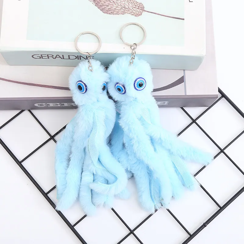 Kimter Cute Animal Fluffy Key Rings Pompom Octopus Plush Doll Keychain Women Bag Pendant for Kids Toys Fashion Accessories Gift