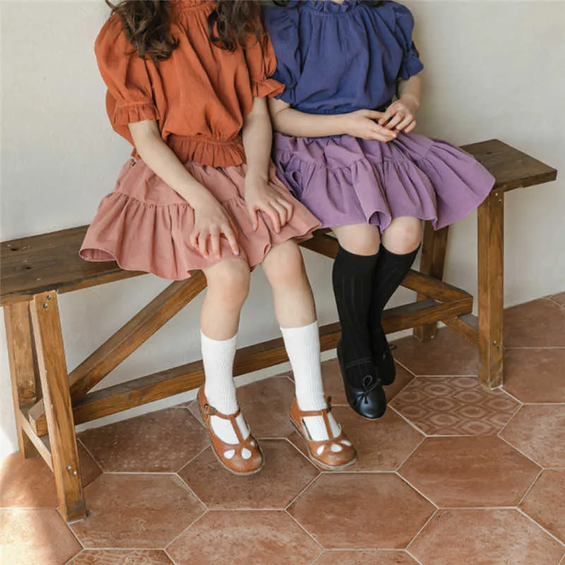 Coreano crianças menina saia verão preto rosa roxo cor azul sólida linda saias tutu para crianças pequenas 210619