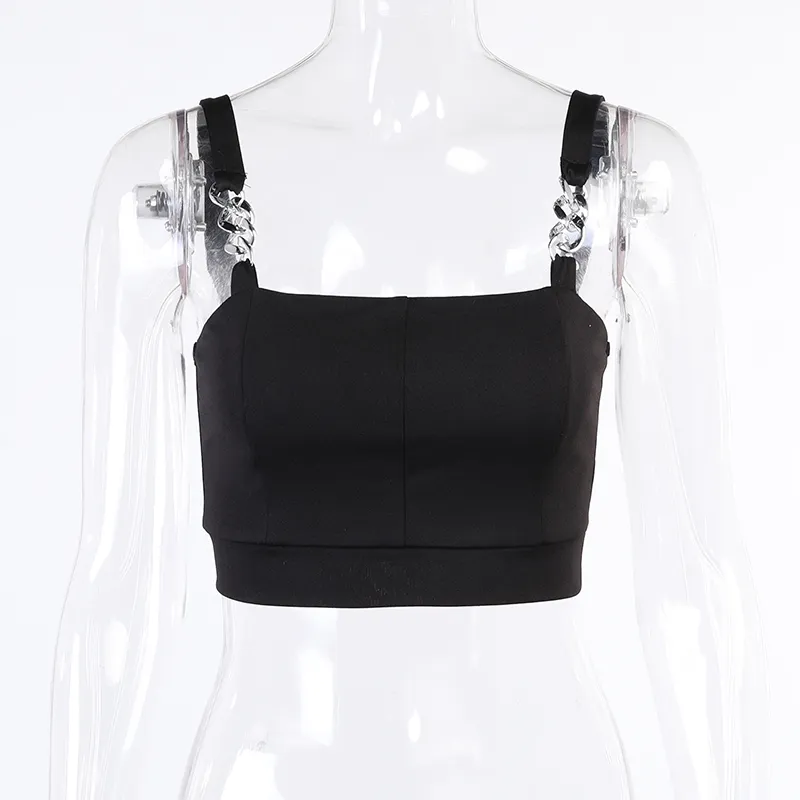 Goth Punk Y2K Sexy Czarny Tank Top Mall Streetwear Łańcuch Bodycon Kamizelka Grunge E Girl Summer Bez Rękawów Crop Tops 210517