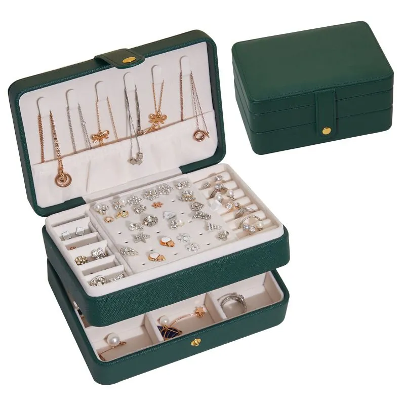 Stort dubbelt lager smycken låda pu läder halsband örhänge ringhållare kista makeup lagringsarrangörsbox för gåvor 17 12 8cm1898