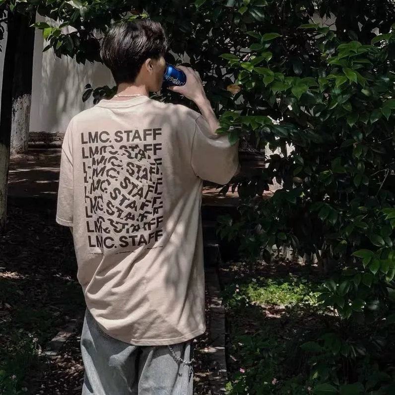 Electric Hip Man LMC Personal 20FW Alla anställda Swirl Printing Lös rund hals Kortärmad T-shirt 2021