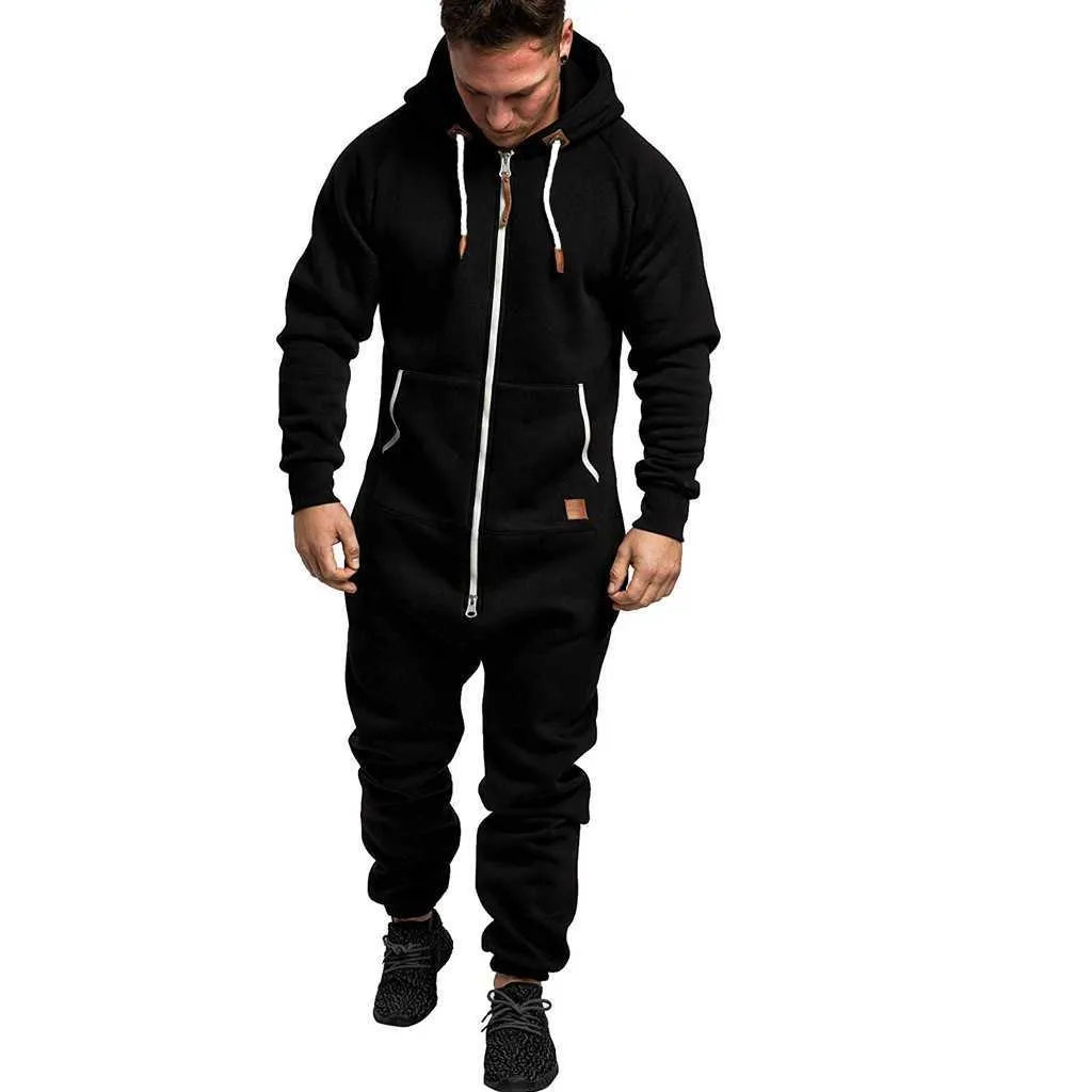 Jumpsuit Mannen Pyjama Voor Mannen Onesie Volwassenen Winter Homebre Splicing Casual Hoodie Print Rits Print Nachtkleding Hooded Jumpsuits X0610