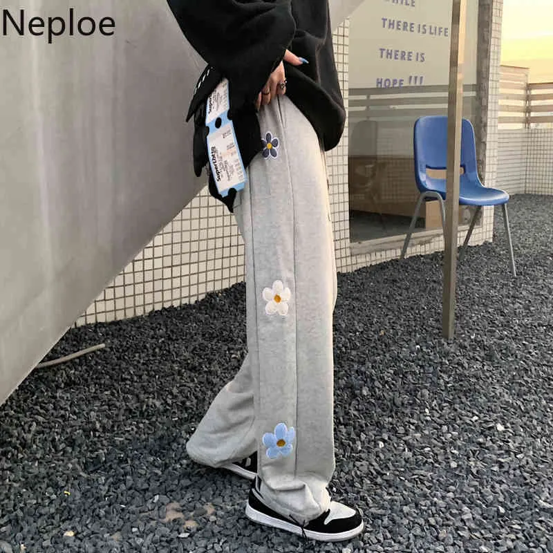 Neploe décontracté pantalon large Streetwear Harajuku BF droit ample mignon pantalon taille haute coréen surdimensionné pantalon de survêtement Femme 210422