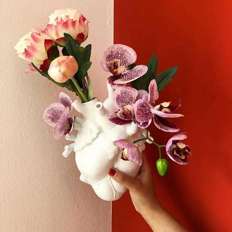 Anatomical Heart Shape Vase Nordic Style Flower Art Vases Sculpture Desktop Plant Pot for Home Decor Ornament Gifts292D
