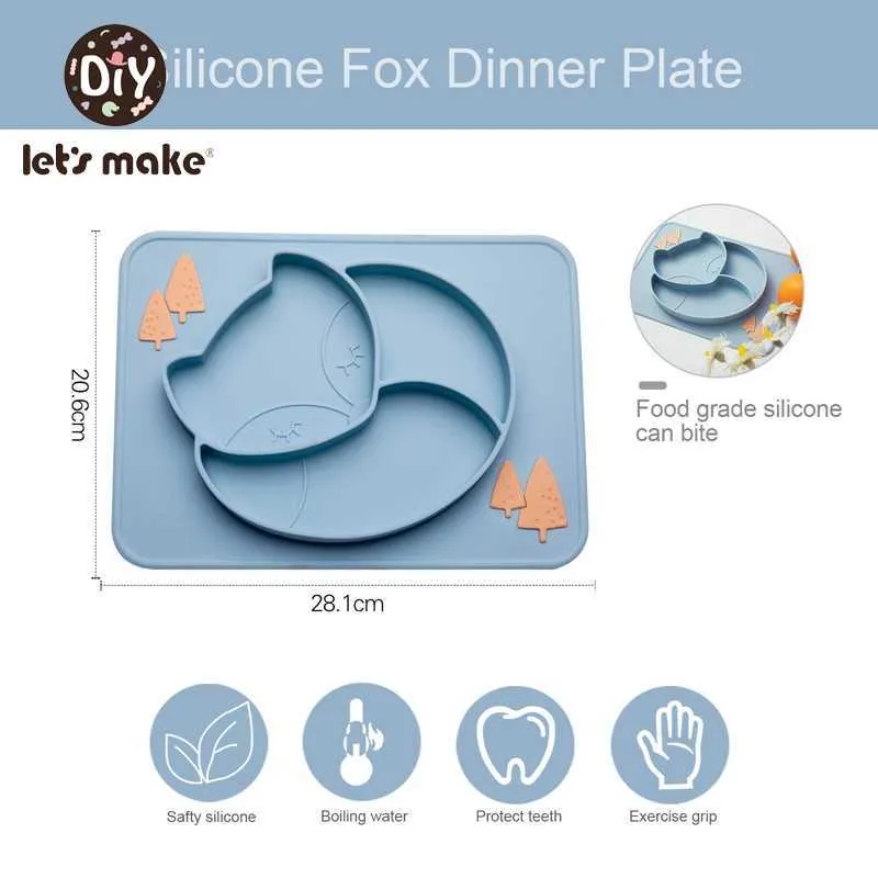LetS Make Baby Accessories Toddler Feeding Silicone Dinner Plate Slip Resistant Color cartoon multifunctional feeding plat 211026