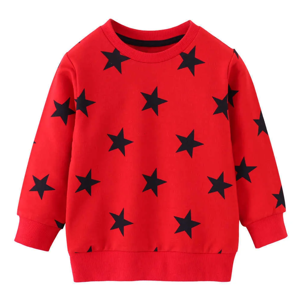 Jumping Metrów Chłopcy Bluzy dla Jesień Wiosna Sprzedaży Gwiazdy Drukuj Dzieci Z Kapturem Bawełniane Koszule 210529