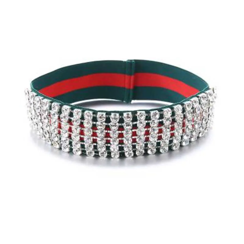 Luxury Red Green Rands Rhinestone Elastic Headband Hair Band Jewelry for Women Bling Crystal Sport Sweat Headband Headpiece X062268V