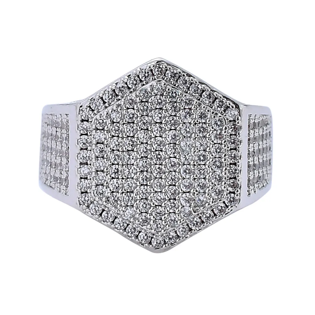 Hip Hop Rock Rings for Men Fashion Jewelry 2 Färger Iced Out Bling Geometric Micro Pave Zircon Iced Out Gold Silver Ring