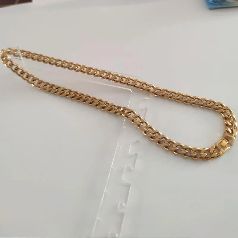 Łańcuchy Prawdziwe 14 -karne stałe złote gf podwójny zakrzywiony łańcuch kubański mężczyzna 24 niestandardowa grubość szerokości 10 mm ciężka 118G337a