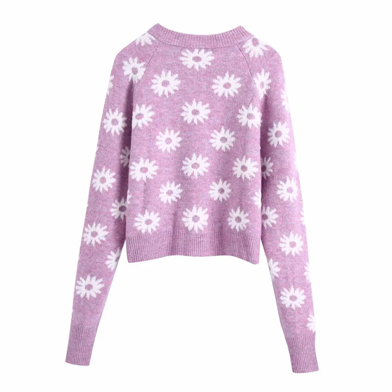 女性の秋の暖かい花のセーターOネック長袖シングルブレストカーディガン女性ファッションストリート甘いセーター服210513