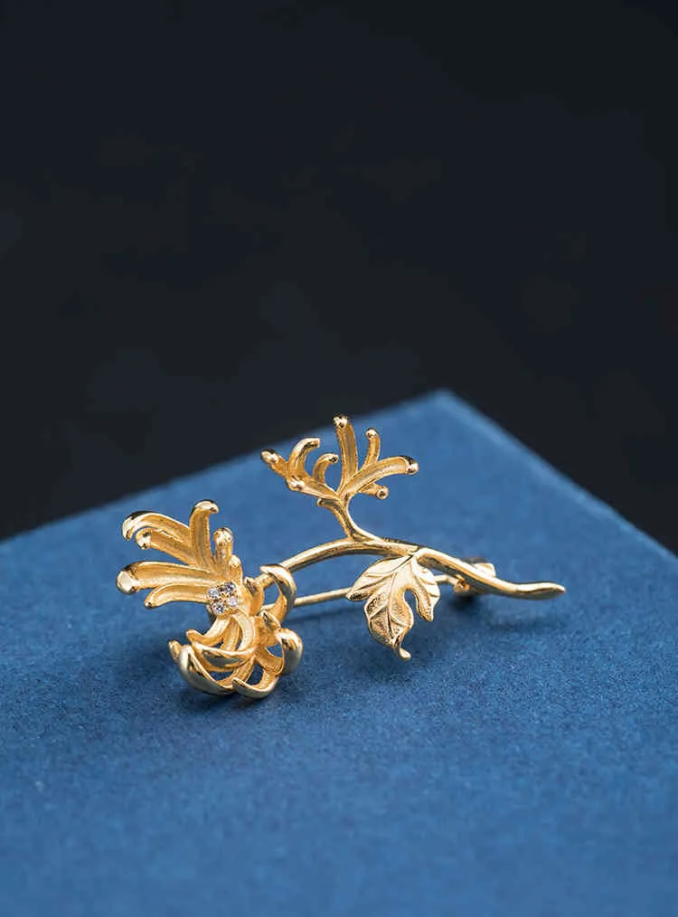 VLA – broche en argent Sterling 925 2021 incrustée de Zircon pour femmes, Design à la mode, broche chrysanthème plaquée or
