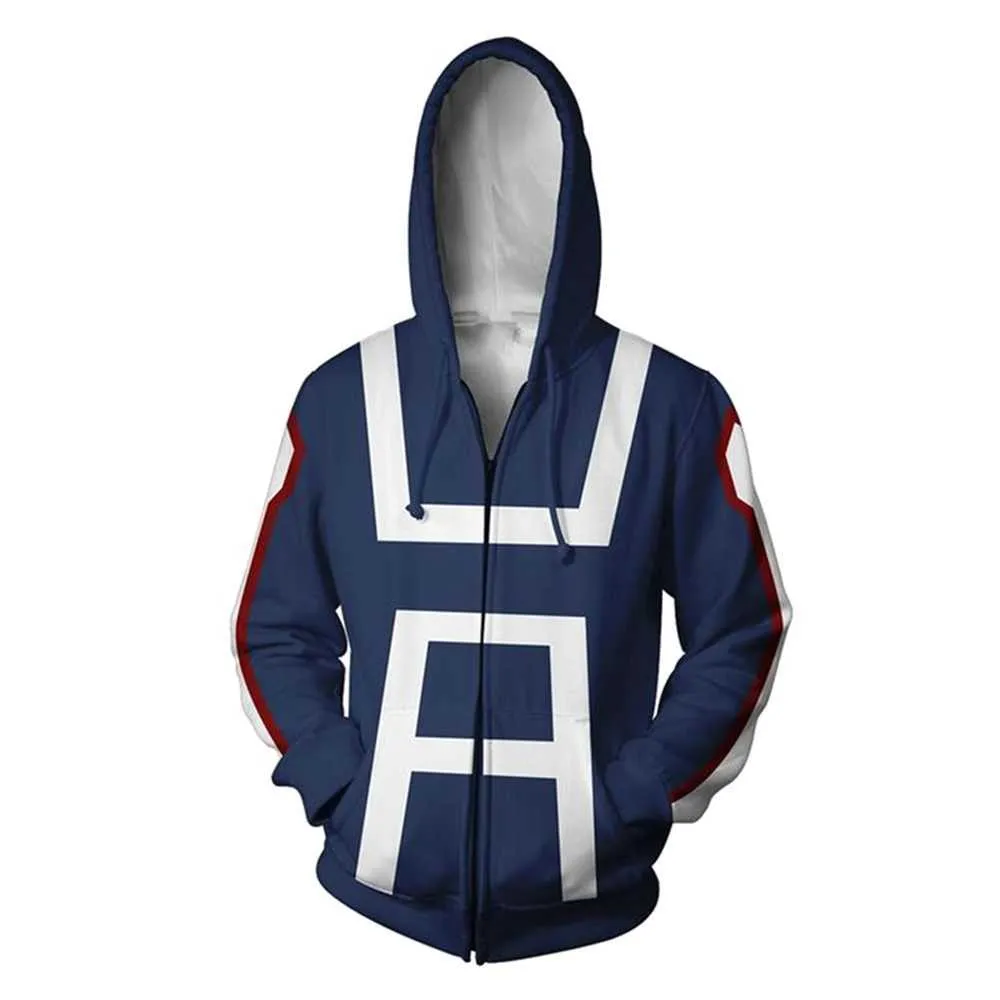 My Hero Academia Sweat à capuche Veste Cosplay Costume Hommes Femmes Sweat à capuche Gym Uniformes scolaires Bleu Printemps Été T-shirt Tops Y0913