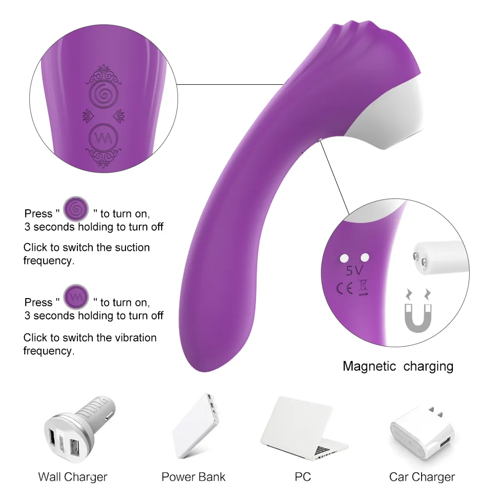 Vibromasseur gode point G à double stimulation clitoris avec 6 intensités de succion 9 modes de vibration forts jouets sexy pour femmes 2 en 1