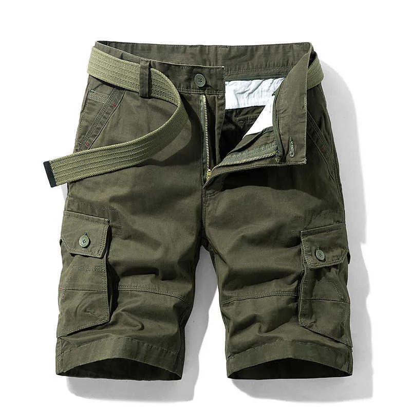 Oiata Mannen Zomer Casual Vintage Klassieke Zakken Losse Fit Cargo Shorts Uitloper Mode Twill 100% Katoen 210714