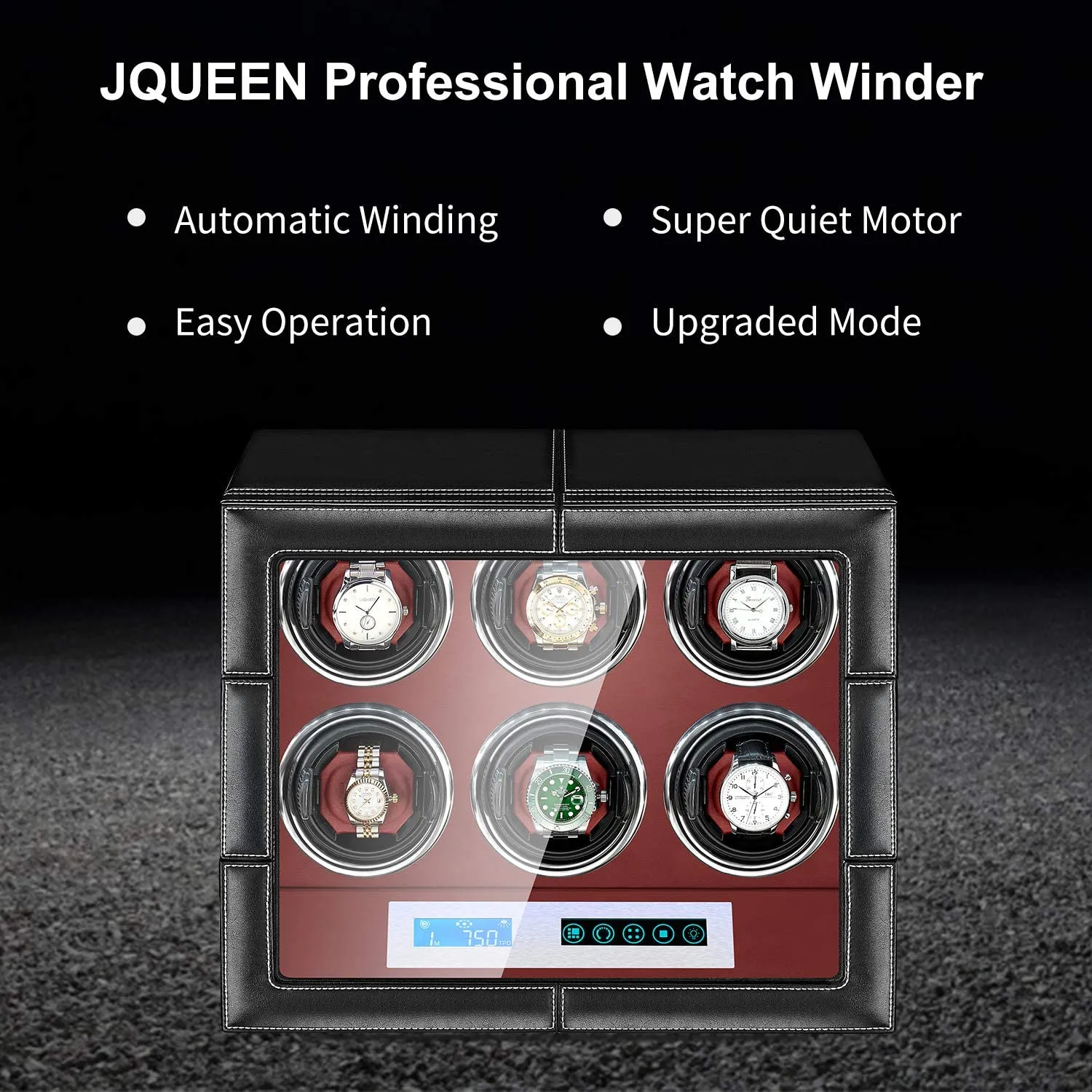 Mabuchi 모터 터치 스크린 및 원격 제어 시계 WINDER BOX221C를 갖춘 자동 시계 윈더 가죽 시계 상자