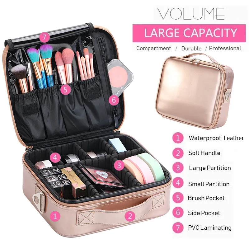 Kvinnlig konstnärspik arrangör Märke Make up Förvaringslåda Professionell Skönhet Makeup Case Nya Travel Tool Cosmetic Bag