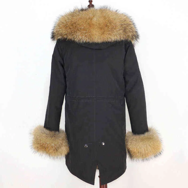 Parka impermeable chaqueta de invierno mujeres abrigo de forro de piel real grande capucha de mapache natural grueso cálido largo parkas streetwear 211220