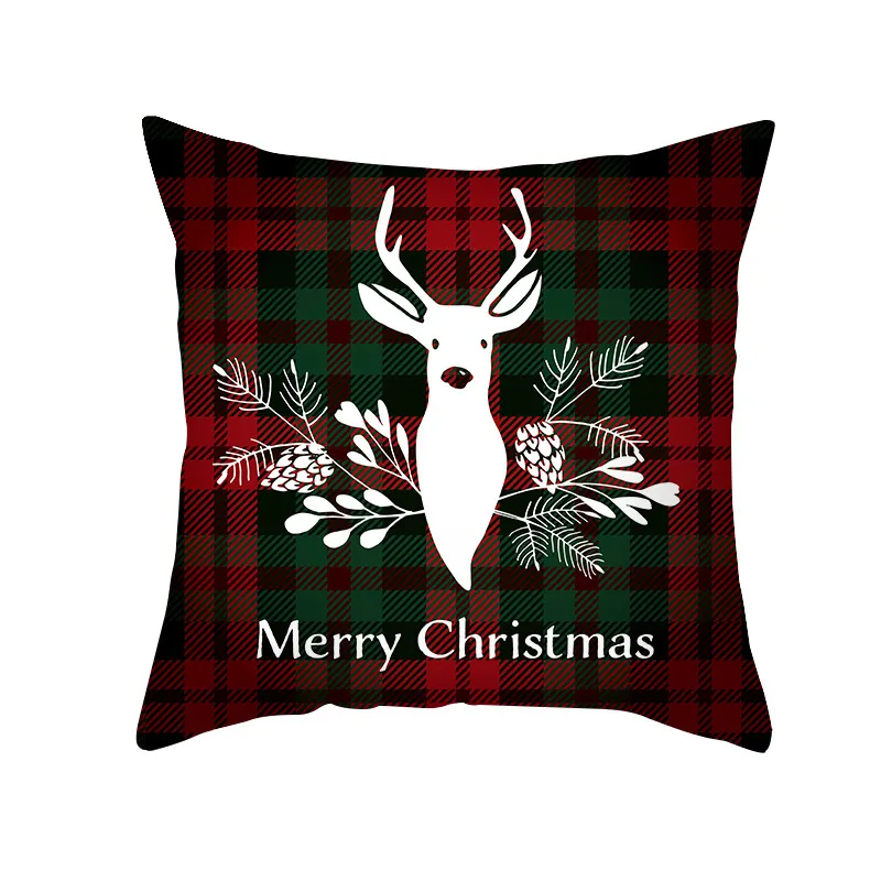 Christmas Pillow Case Plaid Cushion Covers Peach Blossom Printed Xmas Decoration Home Furnishings