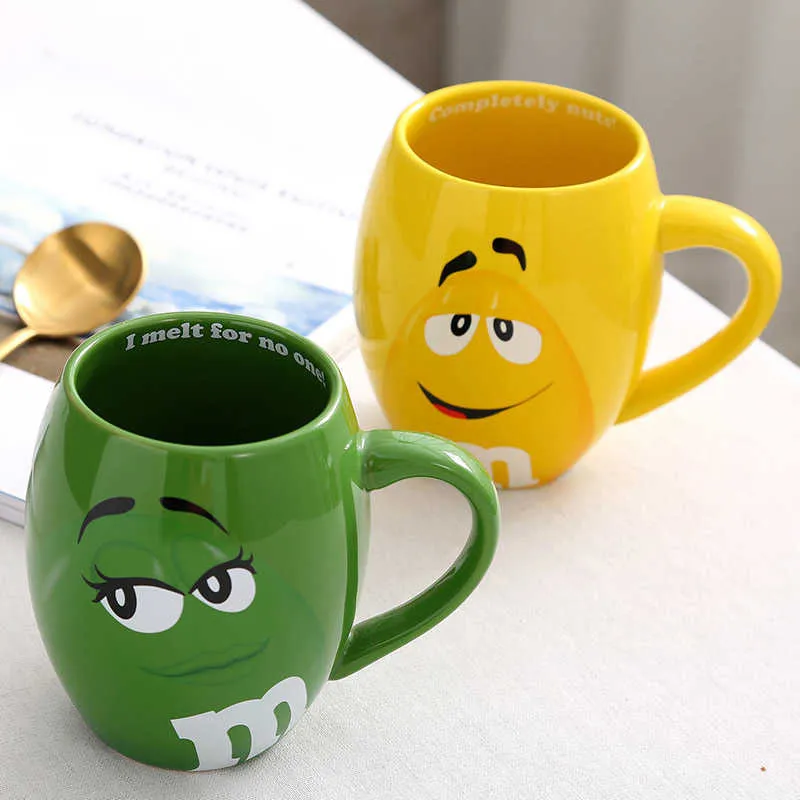 600mL m&m Beans Coffee Mugs Tea Cups and Mugs Cartoon Cute Expression Mark Large Capacity Drinkware Christmas Gifts 210804297p