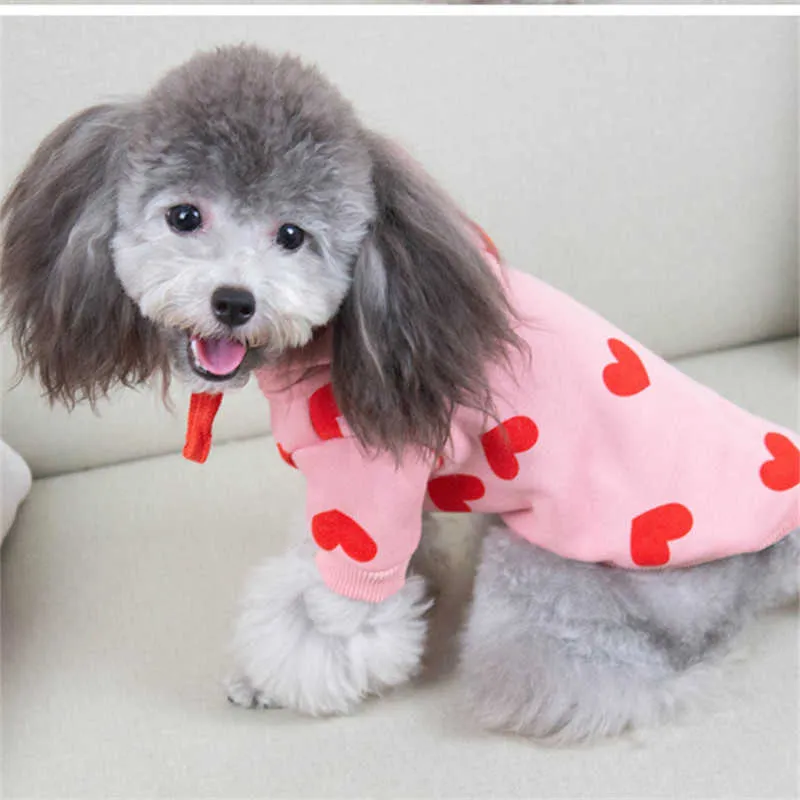 Small Pet Dog Hoodie Clothes Sweatshirt Coat Wholesale Puppy Winter Cute Heart Outfit For Dogs Yorkie Costume Chihuahua Clothing 211007