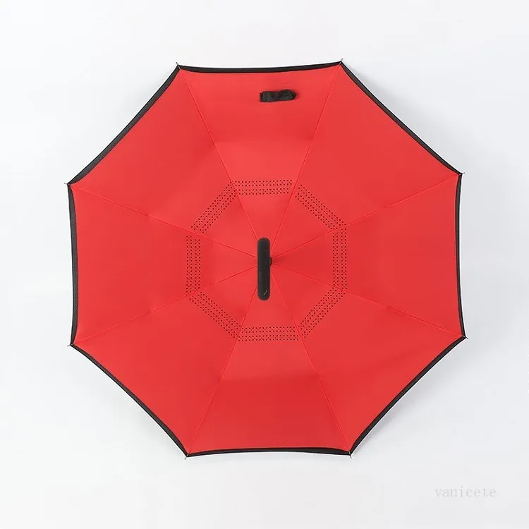 Сплошные перевернутые обратные зонтики 16 цветов двойной слой складной ветрозащитный дождь защита C-крючка рук зонтик домохозяйства T2I51771