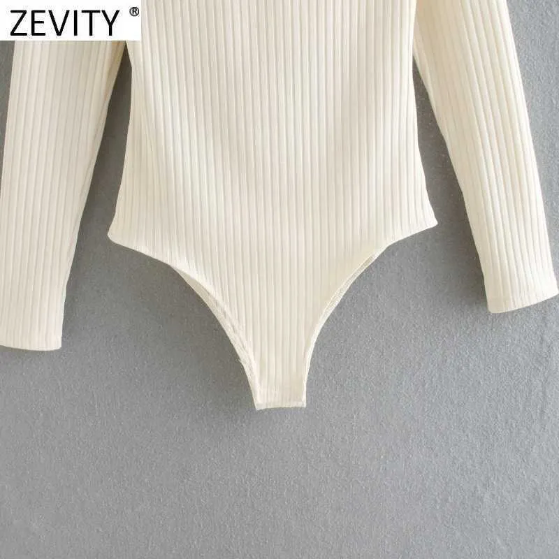 ZEVITY Kadınlar Moda Omuz Yastıklı V Boyun Ince Bodysuits Sonbahar Kadın Uzun Kollu Chic Playsuits Seksi Siyam Romper LS7347 210603