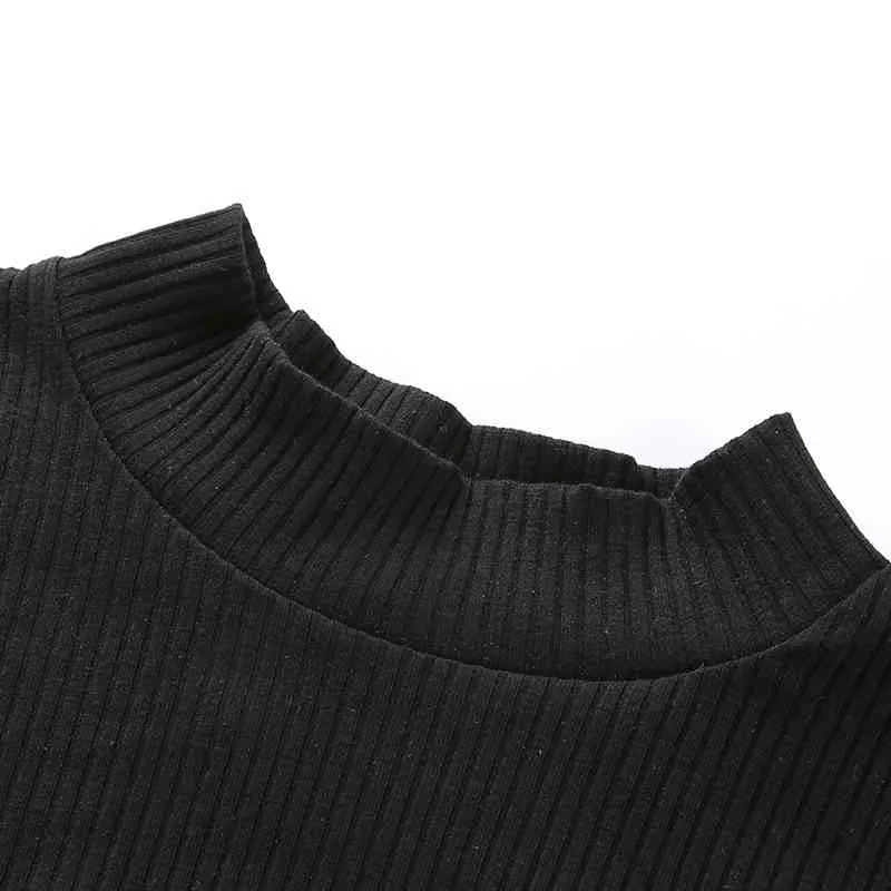 Женская футболка повседневная партия клуб черный сетка лоскутное верхнее короткое рукав сексуальные дамы ясных высокой шеи полые уличные 210522
