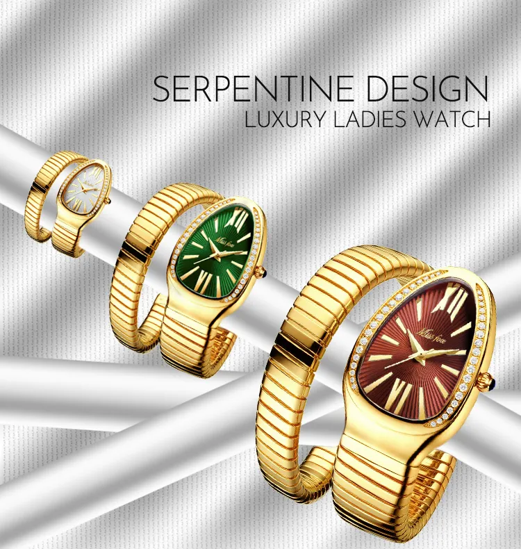 Zegarki damskie Snake Shape luksusowy zegarek na nadgarstek dla kobiet stal unikalny złoty kwarc damski zegar Relogio feminino225e