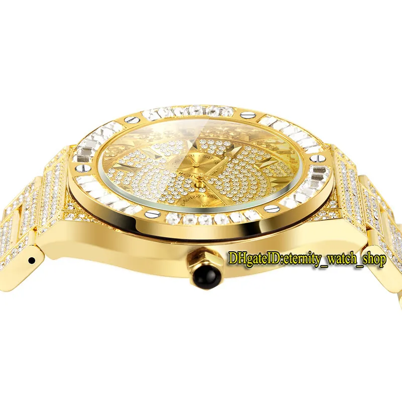 Missfox eternidade v316 hip hop moda relógios masculinos cz diamante inlay dial movimento de quartzo relógio masculino congelado grandes diamantes moldura all226v