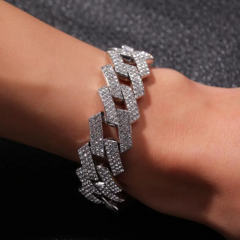 صفوف Rhinestone 18mm Miami Curb Cupan Link Chain Bracelet Delleace Netlace Set for Mens Hip Hop Chains183O